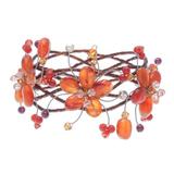 'Bright Garland' - Floral Beaded Carnelian Bracelet