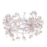 Pearl wrap bracelet, 'Garland' - Bridal Pearl Wristband Bracelet