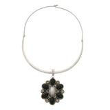 Bajang Flower,'Pearl and Onyx Pendant on a Sterling Silver Collar Necklace'