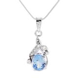 'Dazzling Dew' - Sterling Silver Necklace Cubic Zirconia Blue Handmade