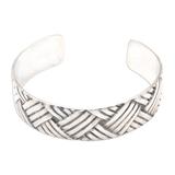 Bamboo Weave,'Sterling silver cuff bracelet'