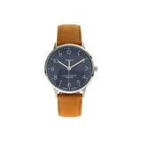 Timex 40 mm Waterbury Classic Leather Strap Watch (Silver/Blue/Tan) Watches