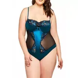 Icollection Women's Brooklyn Plus Size Partial Padded/lace Underwire Cup Stretch Satin, Mesh & Lace Teddy With Wide Key Hole Back And Adjustable