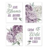 Sweet Jojo Designs Peony Floral Garden Lavender Purple & Ivory - 4 Piece Unframed Print Set on Paper in Indigo/White | Wayfair
