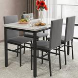 5 Piece Dining Room Table Set Dining Table Sets with Gray Velvet Upholstered Chairs for 4 White Tabletop Kitchen Table Set with Metal Frame for Home Kitchen Living Room Restaurant L802