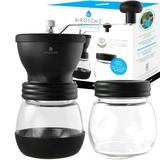 GROSCHE Bremen Manual Coffee Grinder twin Conical burr grinder with Coffee storage jar and lid. Manual coffee mill burr grinder for coffee 3.5 oz coffee jar. Portable hand coffee grinder