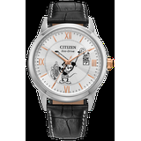 Citizen Steamboat Willie Silver-Tone Dial Leather Strap | Disney Band Men's Watch - Gifts For Him AW1781-49W