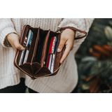 Leather Wallet Women - Large Leather Monogrammed Personalized Ziparound With Wrist Strap Clutch Gift For Her