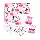 Baby Mode Baby Boys And Girls Minky Blanket With 4 Piece Baby Accessory Set, Pink, 0-24 Months