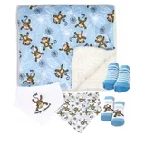 Baby Mode Baby Boys And Girls Minky Blanket With 4 Piece Baby Accessory Set, Blue, 0-24 Months