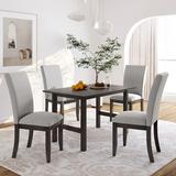 Red Barrel Studio® 4 - Person Dining Set Wood/Upholstered Chairs in Brown/Gray | Wayfair E32A3E9E86844F2ABC0B3FBE9A876D3C