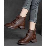 Rumour Has It Women's Casual boots Brown - Brown Round-Toe Leather Combat Boot - Women