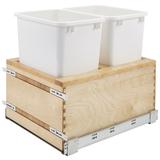Rev-A-Shelf 4VLWCSC-2135DM-2 4VLWCSC Series Bottom Mount Double Bin Trash Can with Soft Close - 50 Quart Capacity Natural Maple Storage and