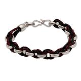 Men's sterling silver and leather bracelet, 'One Path'