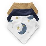 Moon Bear Fabric Bandana Baby Bibs by Sweet Jojo Designs Rayon from Bamboo in Blue, Size 11.0 W in | Wayfair 3P-Bib-MoonBear-PRT