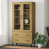 Latitude Run® Bookshelf Book Cabinet w/ Metal Legs Storage Cabinet OSLO Solid Wood in Brown, Size 67.9 H x 33.5 W x 13.8 D in | Wayfair