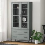 Latitude Run® Bookshelf Book Cabinet w/ Metal Legs Storage Cabinet OSLO Solid Wood in Gray, Size 67.9 H x 33.5 W x 13.8 D in | Wayfair
