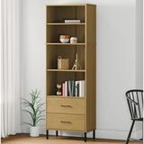 Latitude Run® Bookshelf Book Cabinet w/ 2 Drawers Storage Cabinet OSLO Solid Wood in Brown, Size 70.9 H x 23.6 W x 13.8 D in | Wayfair