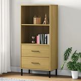 Latitude Run® Bookshelf Book Cabinet w/ 2 Drawers Storage Cabinet OSLO Solid Wood in Brown, Size 50.6 H x 23.6 W x 13.8 D in | Wayfair