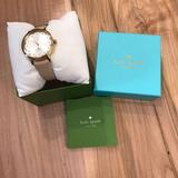 Kate Spade Accessories | Kate Spade New York Metro 0586 Women's Beige Leather Analog Gold Dial Watch | Color: Cream/Gold | Size: Os