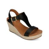 Reaction Kenneth Cole Womens Black T-Strap Moisture Wicking Breathable Ankle Strap Adjustable Strap Reaction Card Round Toe Wedge Buckle Espadrille...