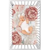 Peony Floral Garden Pink & Ivory Fitted Mini Crib Sheet by Sweet Jojo Designs Polyester, Size 24.0 W x 38.0 D in | Wayfair