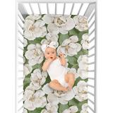 Sage Green & Ivory Watercolor Magnolia Fitted Crib Sheet by Sweet Jojo Designs Polyester, Size 28.0 W x 52.0 D in | Wayfair