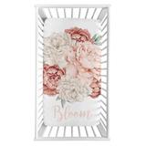 Peony Floral Garden Pink & Ivory Photo Op - Bloom Fitted Crib Sheet by Sweet Jojo Designs Polyester, Size 28.0 W x 52.0 D in | Wayfair