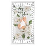 Sage Green & Ivory Watercolor Magnolia Photo Op Fitted Crib Sheet by Sweet Jojo Designs Polyester, Size 28.0 W x 52.0 D in | Wayfair