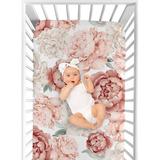 Peony Floral Garden Pink & Ivory Fitted Crib Sheet by Sweet Jojo Designs Polyester, Size 28.0 W x 52.0 D in | Wayfair CribSheet-Peony-PK-IV-PRT
