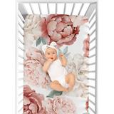 Large Peony Floral Garden Pink & Ivory Fitted Crib Sheet by Sweet Jojo Designs Polyester in Brown/Gray/White, Size 28.0 W x 52.0 D in | Wayfair