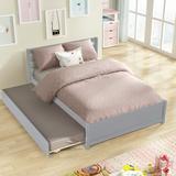 uhomepro Full Size Trundle Bed Wood Platform Bed with Headboard Full Captain Bed for Bedroom Guest Rooms Wood Slat Support No Box Spring Required Gray