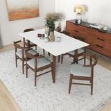 Corrigan Studio® Alpine (Large - ) Dining Set w/ 6 Zola (Gray Fabric) Dining Chairs Wood in White | Wayfair 53EA26B8046E4BB183F7467E0A01BCC4