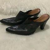 Nine West Shoes | Nine West Black Heeled Cowboy Boot Leather Mules | Color: Black | Size: 8.5