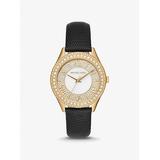 Michael Kors Harlowe Pavé Gold-Tone and Lizard Embossed Leather Strap Black One Size