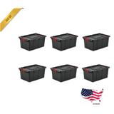 Plastic 15 Gallon Industrial Storage Tote Black Set Of 6 Storage Boxes