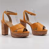 Michael Kors Shoes | Michael Kors Women Odette Leather Yellow Strap Platform Sandals Size 8 | Color: Tan/Yellow | Size: 8