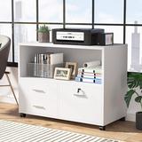 Ebern Designs Bilkis 3-Drawer Mobile Lateral Filing Cabinet Wood in White, Size 25.98 H x 31.49 W x 15.74 D in | Wayfair
