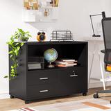 Ebern Designs Bilkis 3-Drawer Mobile Lateral Filing Cabinet Wood in Black, Size 25.98 H x 31.49 W x 15.74 D in | Wayfair