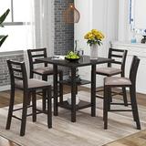 Red Barrel Studio® 4 - Person Counter Height Dining Set w/ Padded Chairs & Storage Shelving Wood in Brown | Wayfair