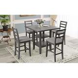 Red Barrel Studio® 4 - Person Counter Height Dining Set w/ Padded Chairs & Storage Shelving Wood in Gray | Wayfair 64CBC18340AC4E8B9B5B791A4FD2E95E