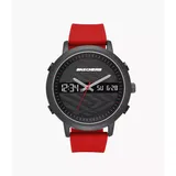 Skechers Men's Lawndale 48Mm Analog-Digital Chronograph Watch With Silicone Strap & Metal Case, Black And - Red