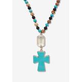 Women's Genuine Turquoise Jasper And Multicolor Agate Beaded Cross Necklace 40 Inch by PalmBeach Jewelry in Turquoise Brown Blue