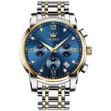 OLEVS Quartz Watch for Men Chronograph Luminous Luxury Wristwatch Large Dial Calendar Day Date Metal Stainless Steel Waterproof Wrist Watch Fashion Stylish Business Classic Christmas Gift