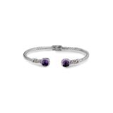 Sterling Silver& 18k Gold Amethyst Floral Hinged Bangle Bracelet