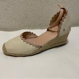 Kate Spade Shoes | Katespade Espadrilles Wedge Sandals Womens 10 White Thea Canvas | Color: Tan/White | Size: 10