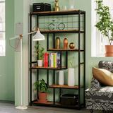 17 Stories Bookshelves & Bookcases 6-shelf Etagere Bookcase, Industrial Open Display Shelves Geometric Bookcase w/ Sturdy Metal Frame in Brown