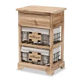 Baxton Studio Madra Modern And Contemporary Oak Brown Finished Wood And 1-Drawer End Table With Baskets