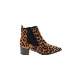 Nine West Ankle Boots: Chelsea Boots Chunky Heel Casual Tan Print Shoes - Women's Size 8 - Pointed Toe - Print Wash