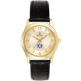 Women's Bulova Gold/Black Moravian Greyhounds Stainless Steel Watch with Leather Band